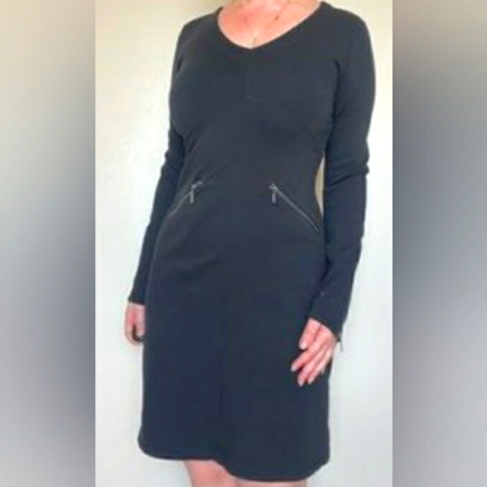 Dark Gray Athleta Long Sleeve Zipper Details Knee Length Dress size M